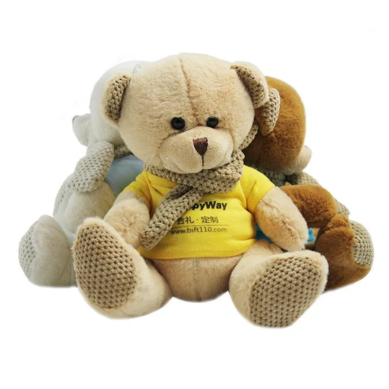 20cm Teddy Bear Plush Toy With Knitted Scarf