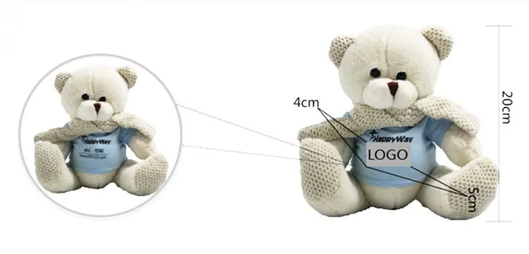 20cm Teddy Bear Plush Toy With Knitted Scarf