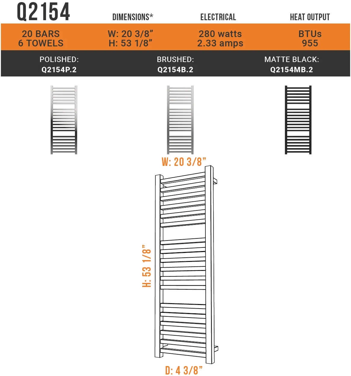 Amba - Quadro Collection - Model Q2154.2 Towel Warmer