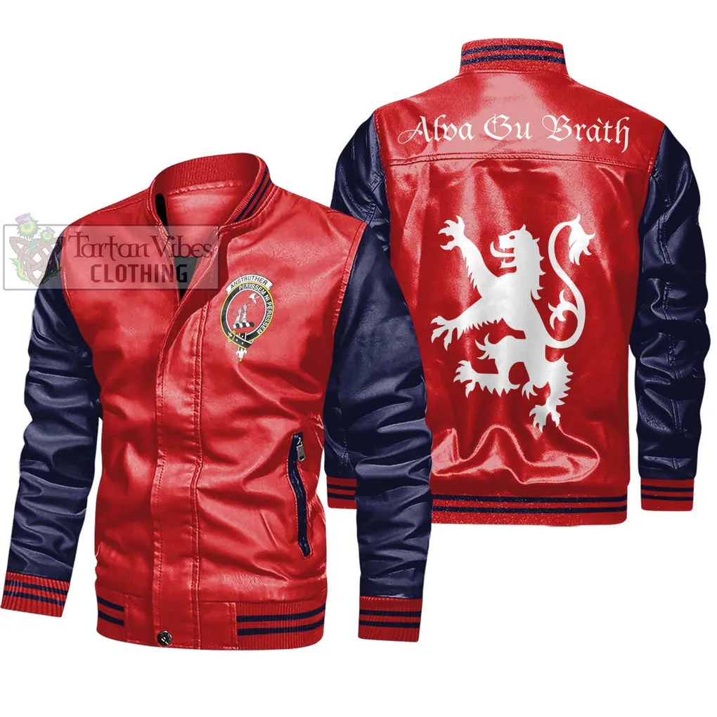 Anstruther Family Crest Leather Bomber Jacket Lion Rampant Alba Gu Brath Style