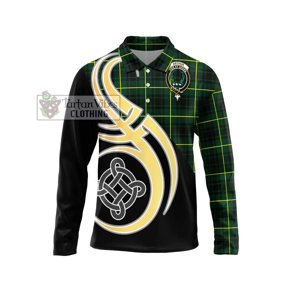 Arthur Modern Tartan Long Sleeve Polo Shirt with Family Crest and Celtic Symbol Style