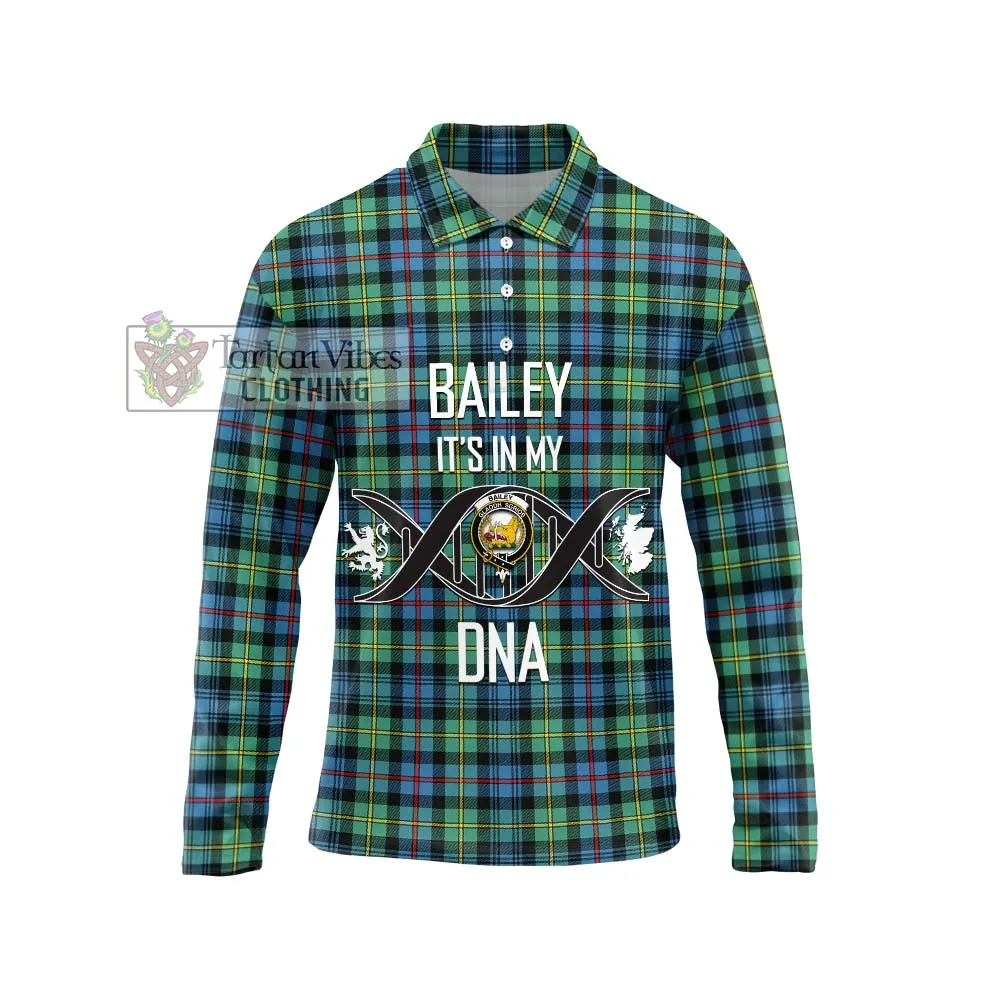 Bailey Ancient Tartan Long Sleeve Polo Shirt with Family Crest DNA In Me Style
