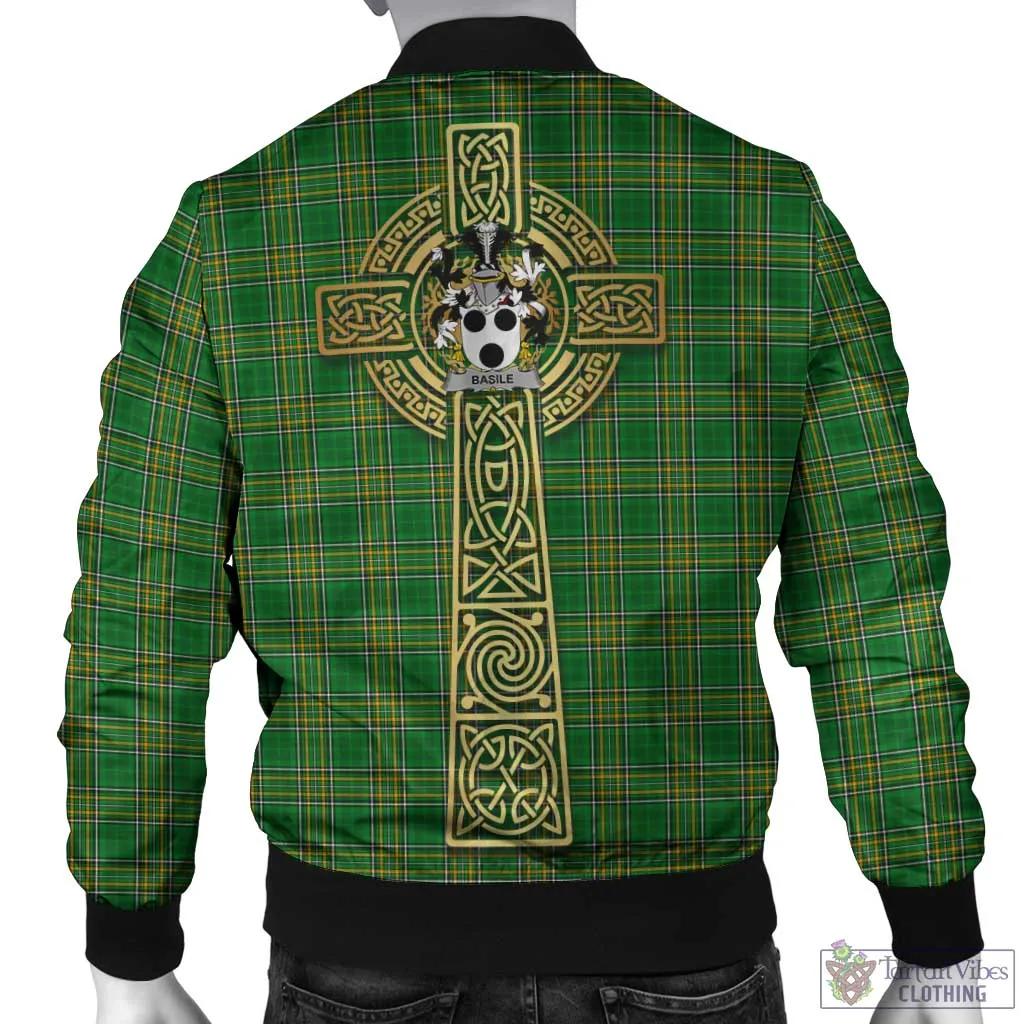 Basile Irish Clan Tartan Bomber Jacket with Coat of Arms Celtic Tree of Life Style