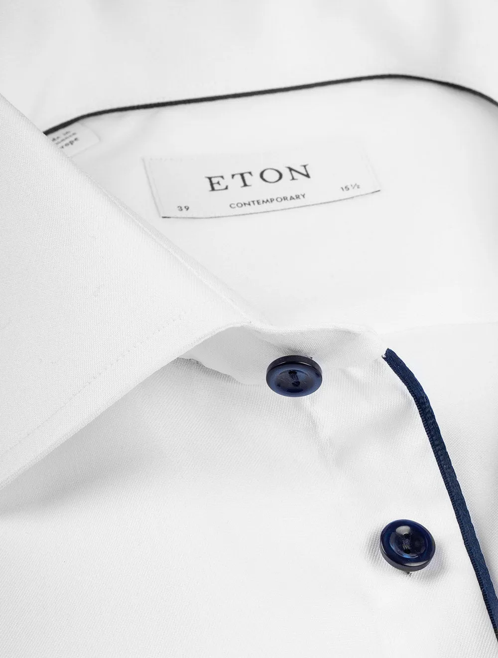 Contemporary Fit Twill Shirt with Navy Details White