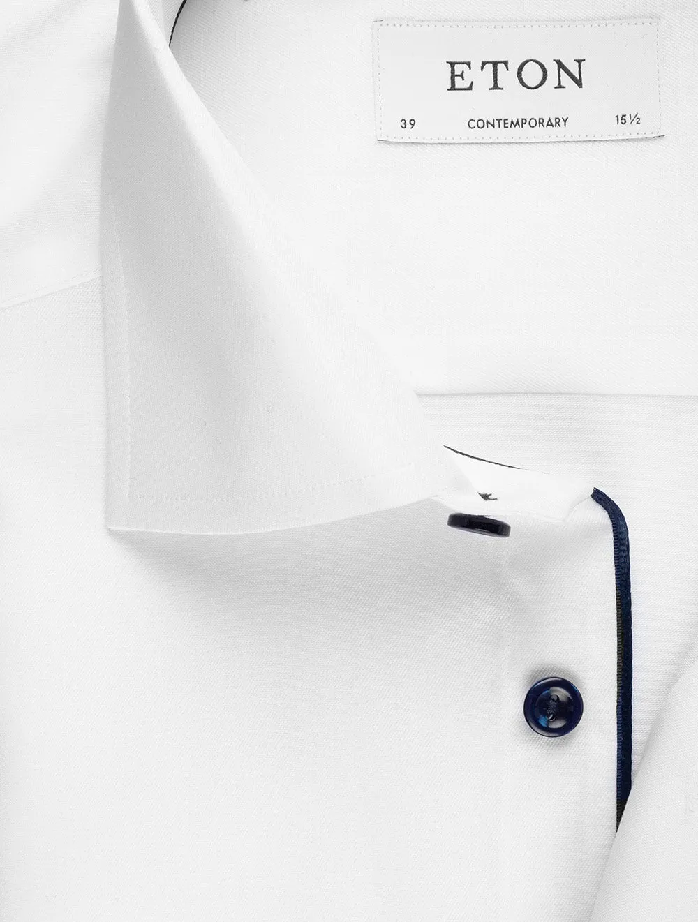 Contemporary Fit Twill Shirt with Navy Details White