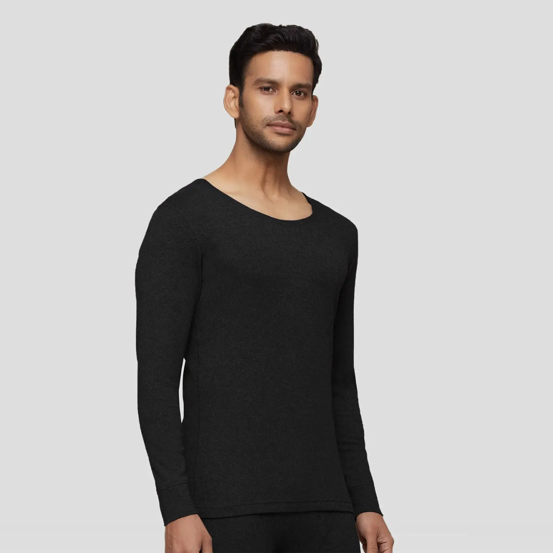 Cotton Rich Thermal Long Sleeve Vest Pitch Black