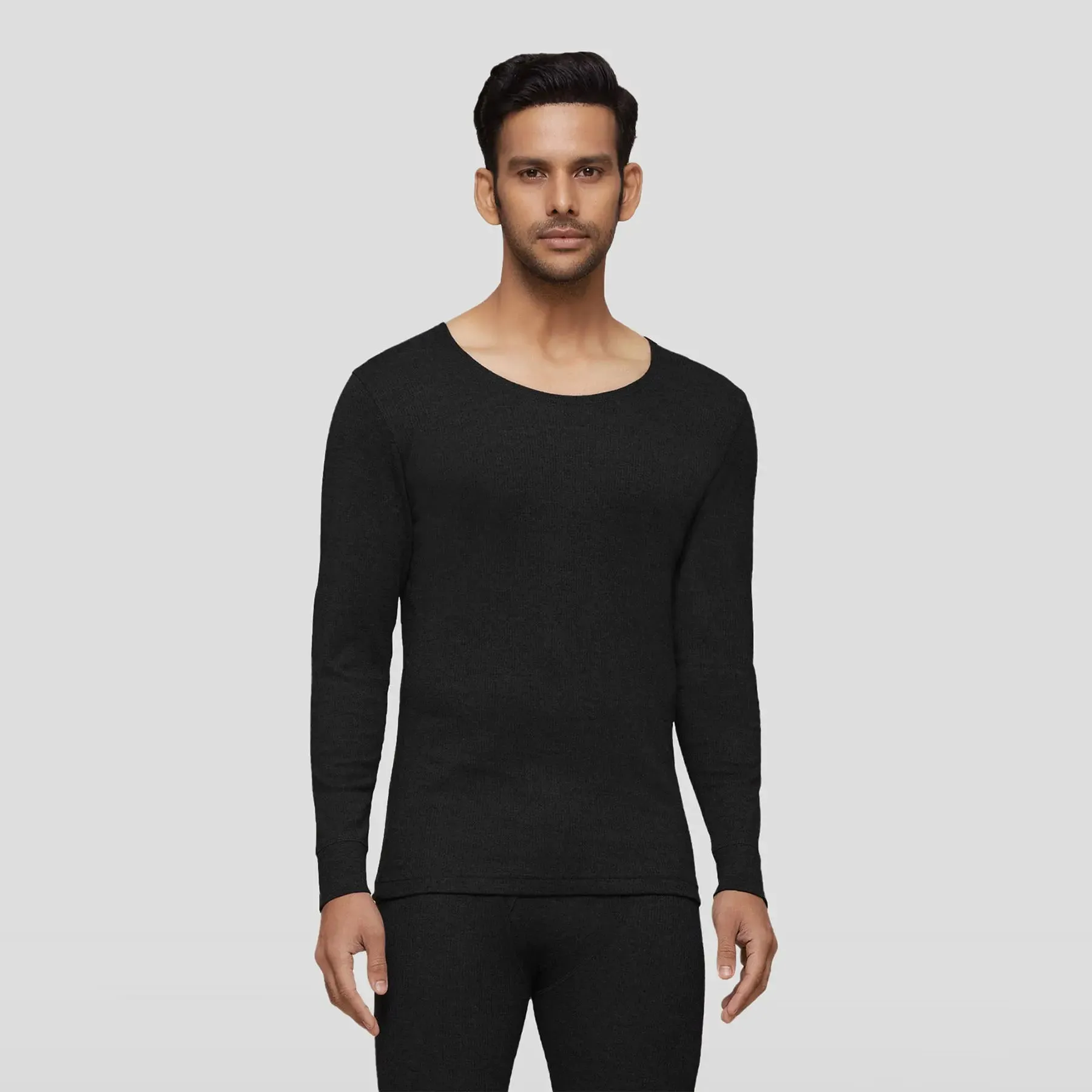 Cotton Rich Thermal Long Sleeve Vest Pitch Black