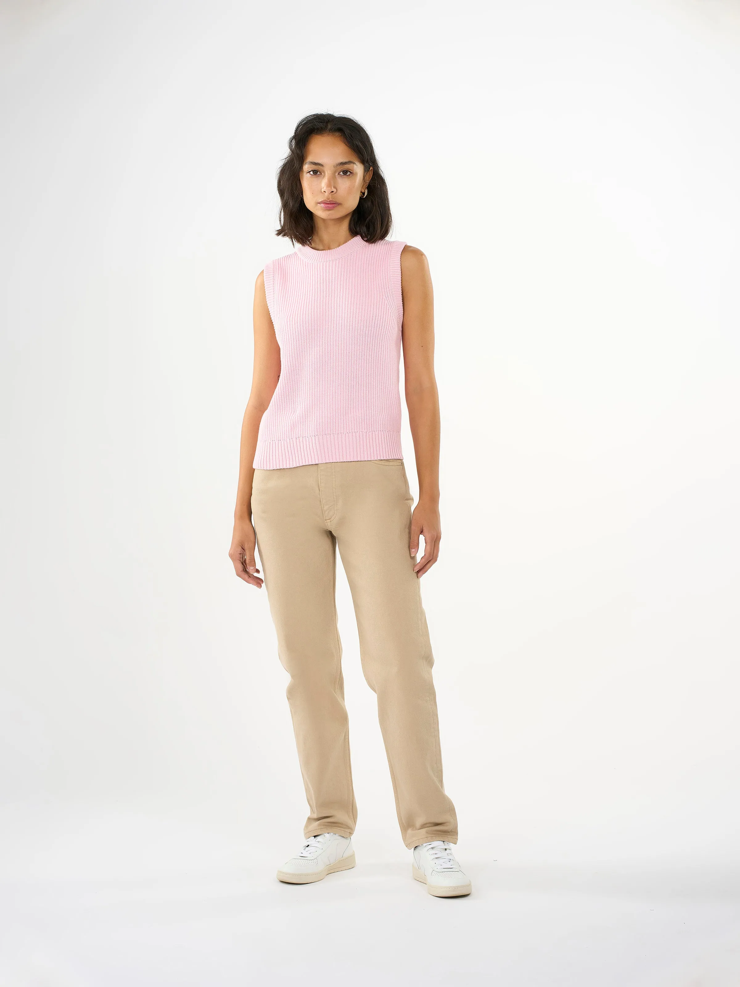 Crew neck cotton mix vest - Parfait Pink