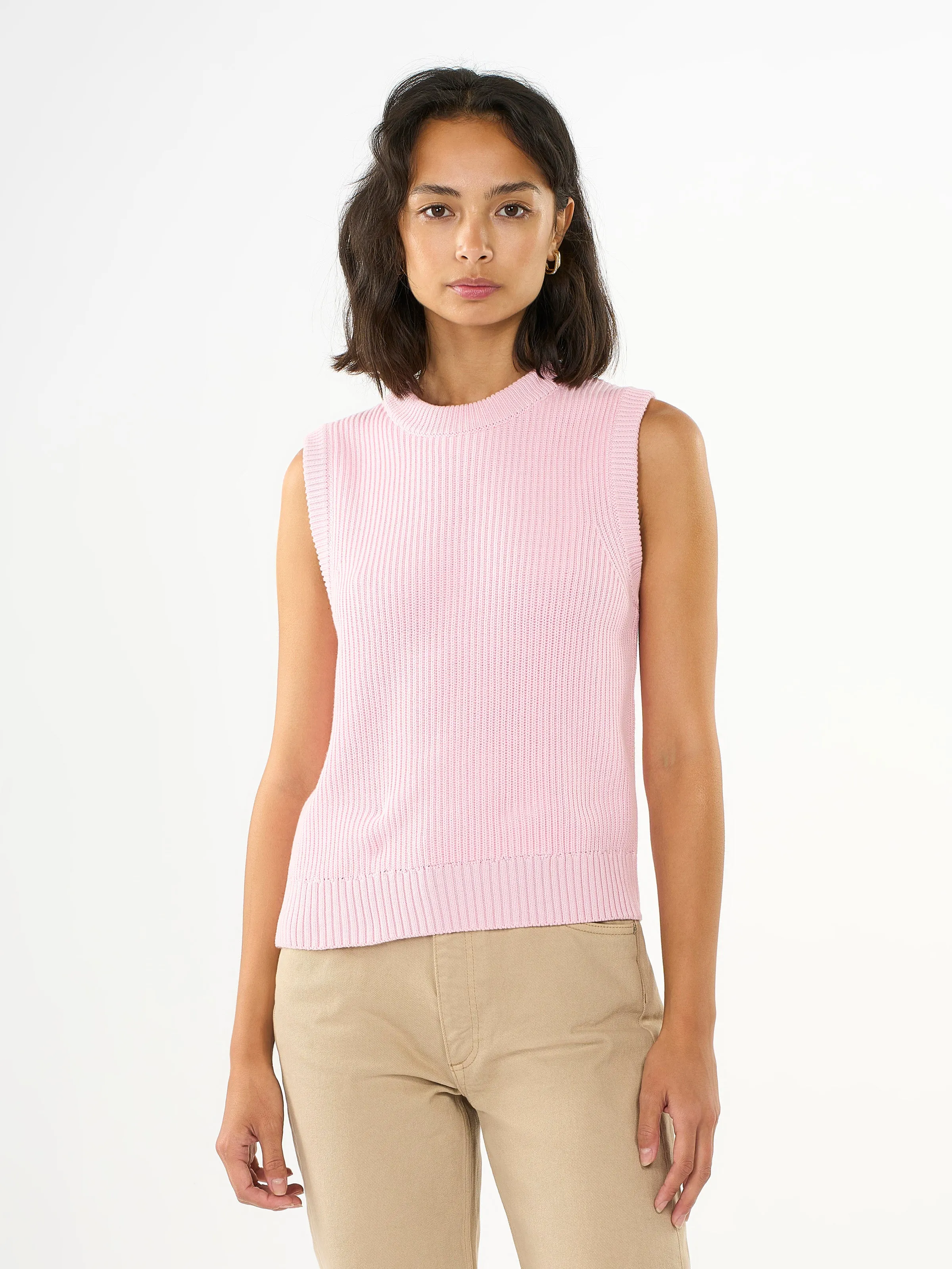 Crew neck cotton mix vest - Parfait Pink