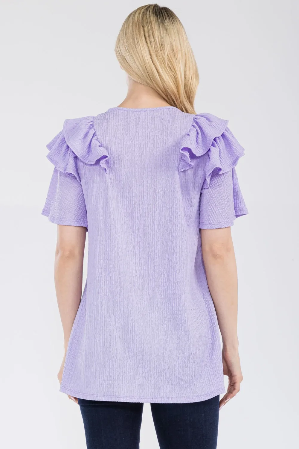 Full Size Ruffle Layered Short Sleeve Texture Top