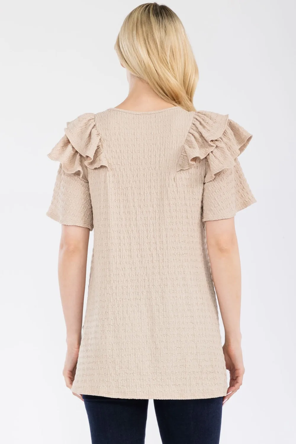Full Size Ruffle Layered Short Sleeve Texture Top