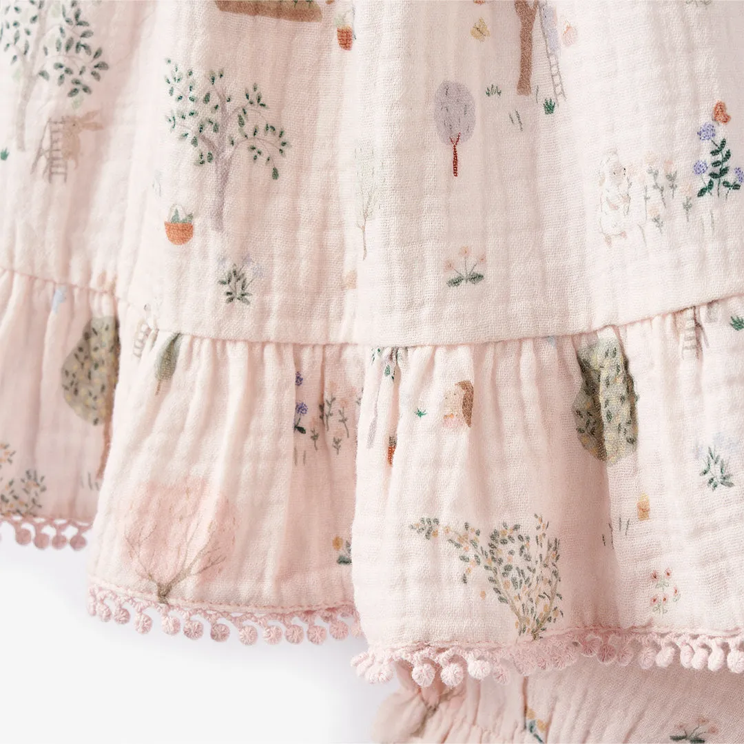 Garden Picnic Lace Edge Organic Muslin Tie Top   Bloomer Set