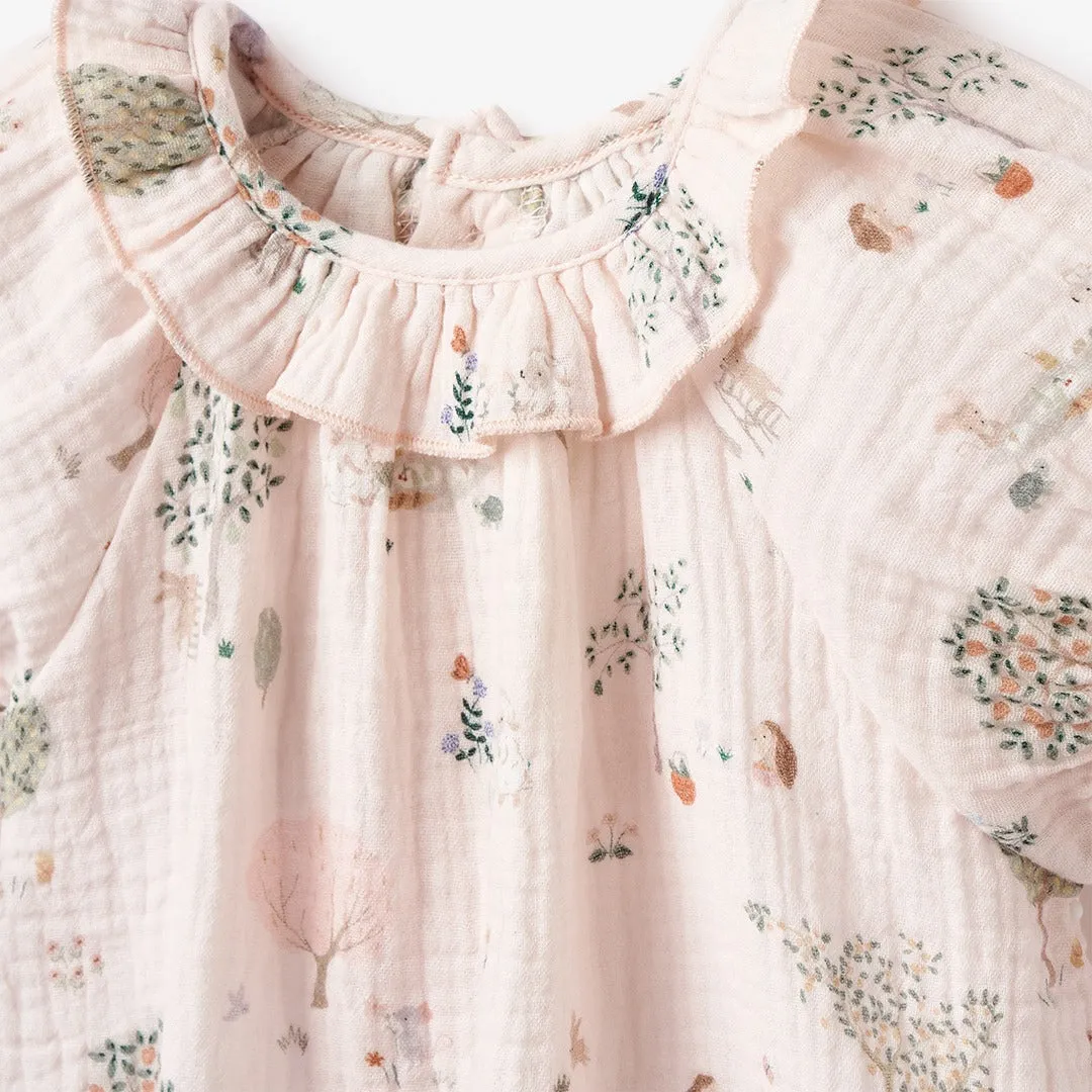Garden Picnic Organic Muslin Ruffle Collar Top   Bloomer Set