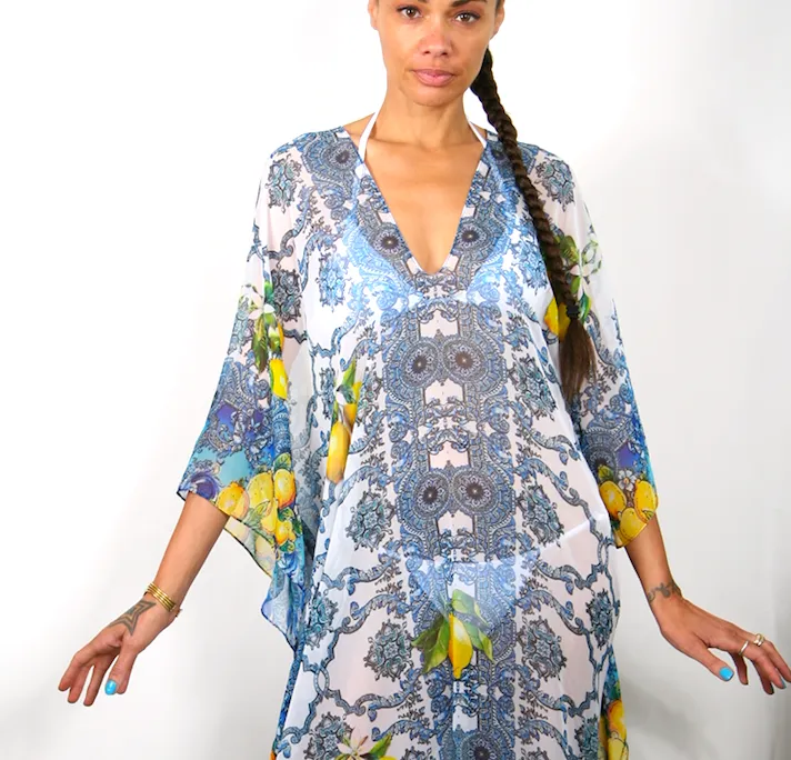 Lemon Tile - Slit Maxi Poncho