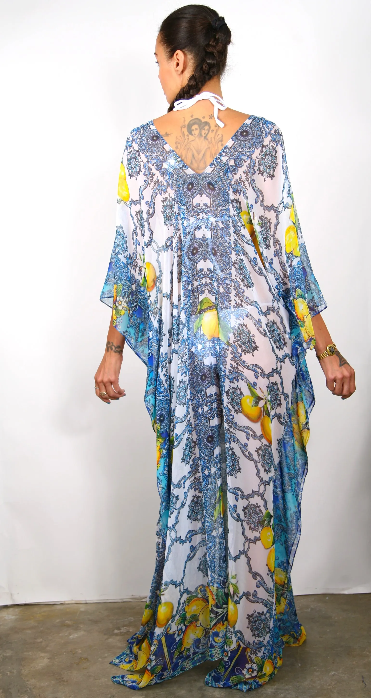 Lemon Tile - Slit Maxi Poncho