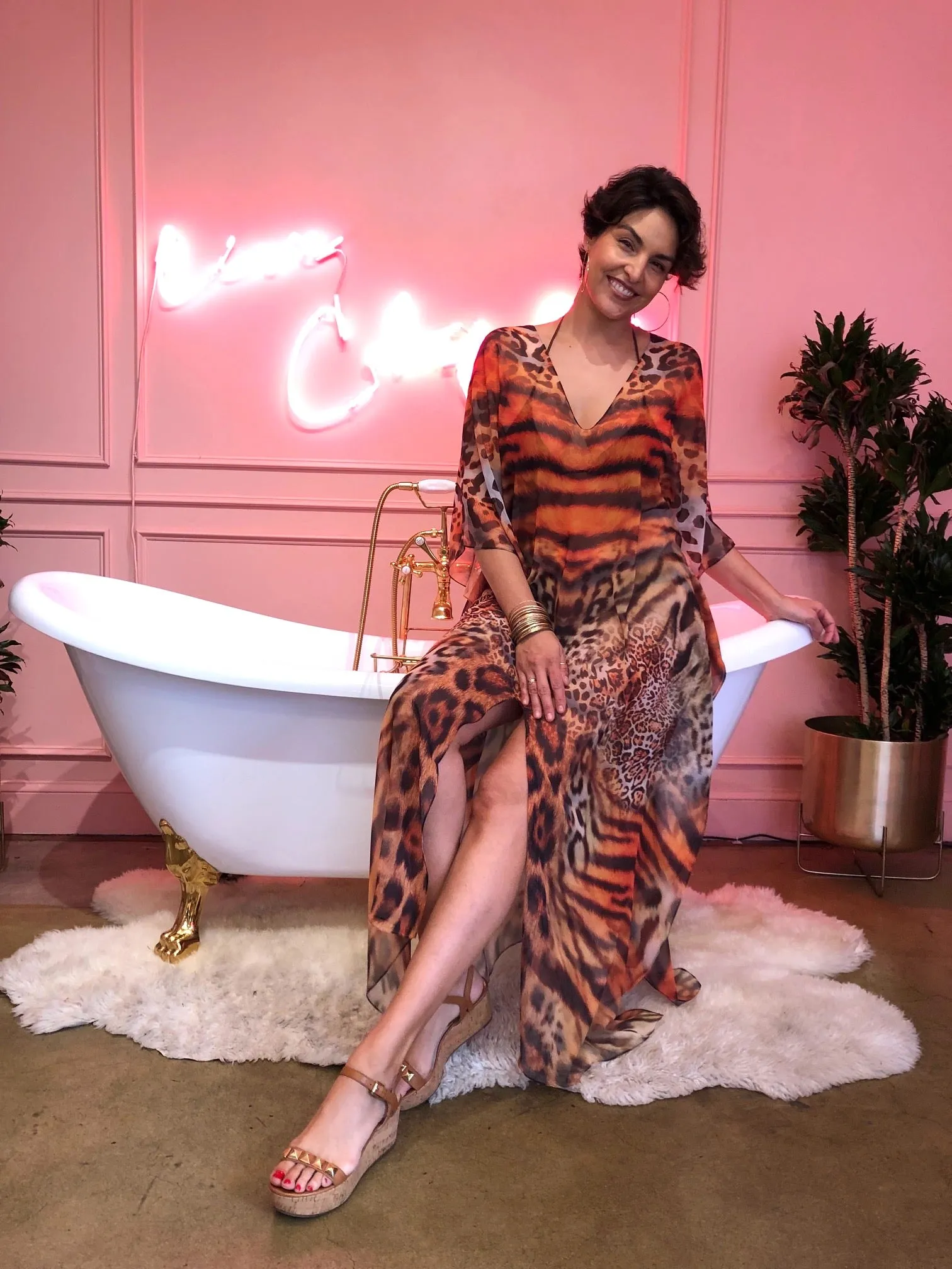 Leopard - Slit Maxi Poncho