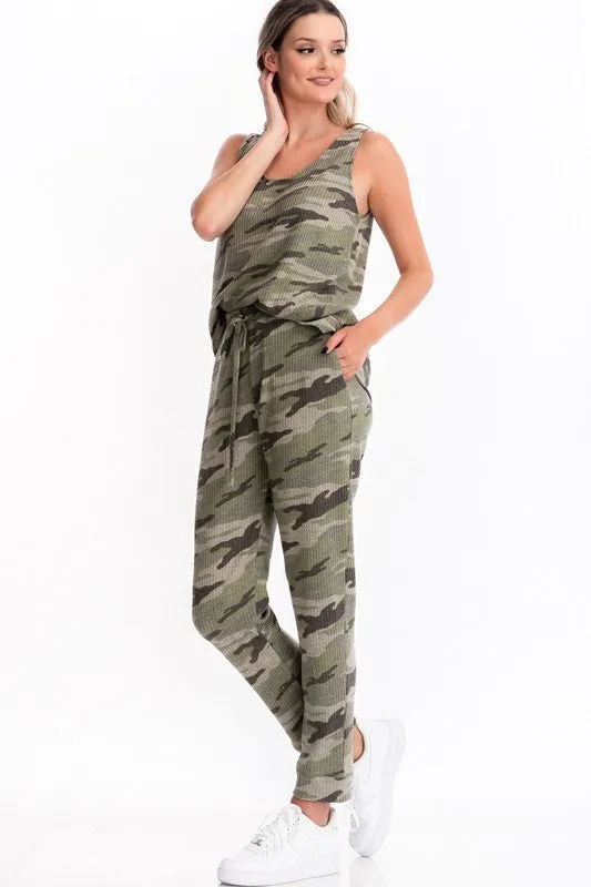 Love is War Camo Print Scoop Neck Thermal Tank Top