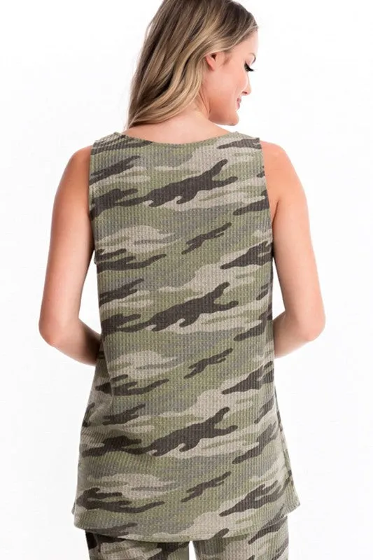 Love is War Camo Print Scoop Neck Thermal Tank Top