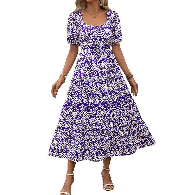 LovelyRLovely Woman Square-neck Layered Short Sleeve Printed Dress