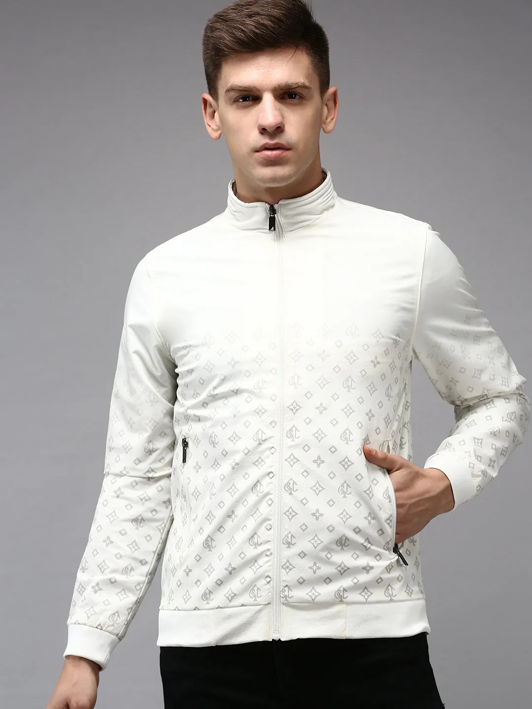 Men White Solid Jacket