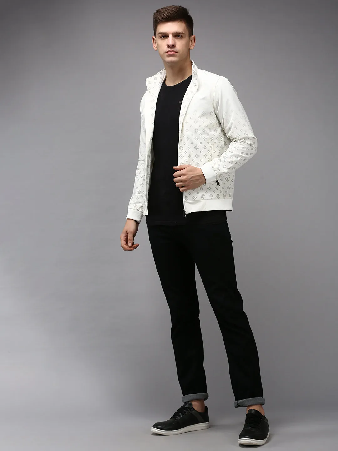 Men White Solid Jacket