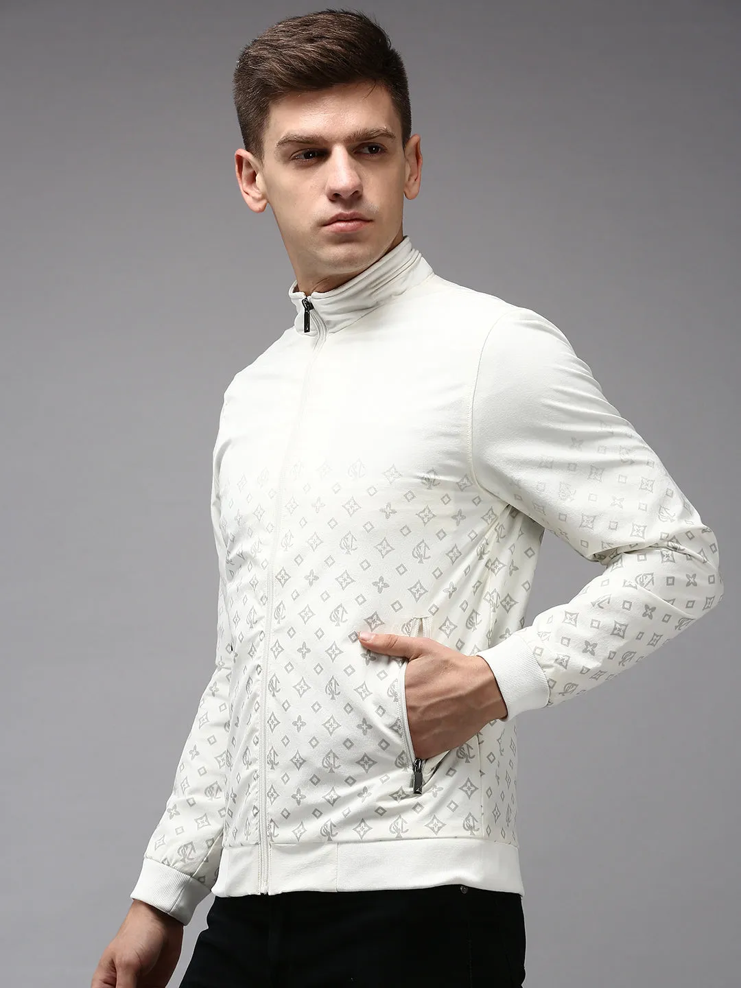 Men White Solid Jacket