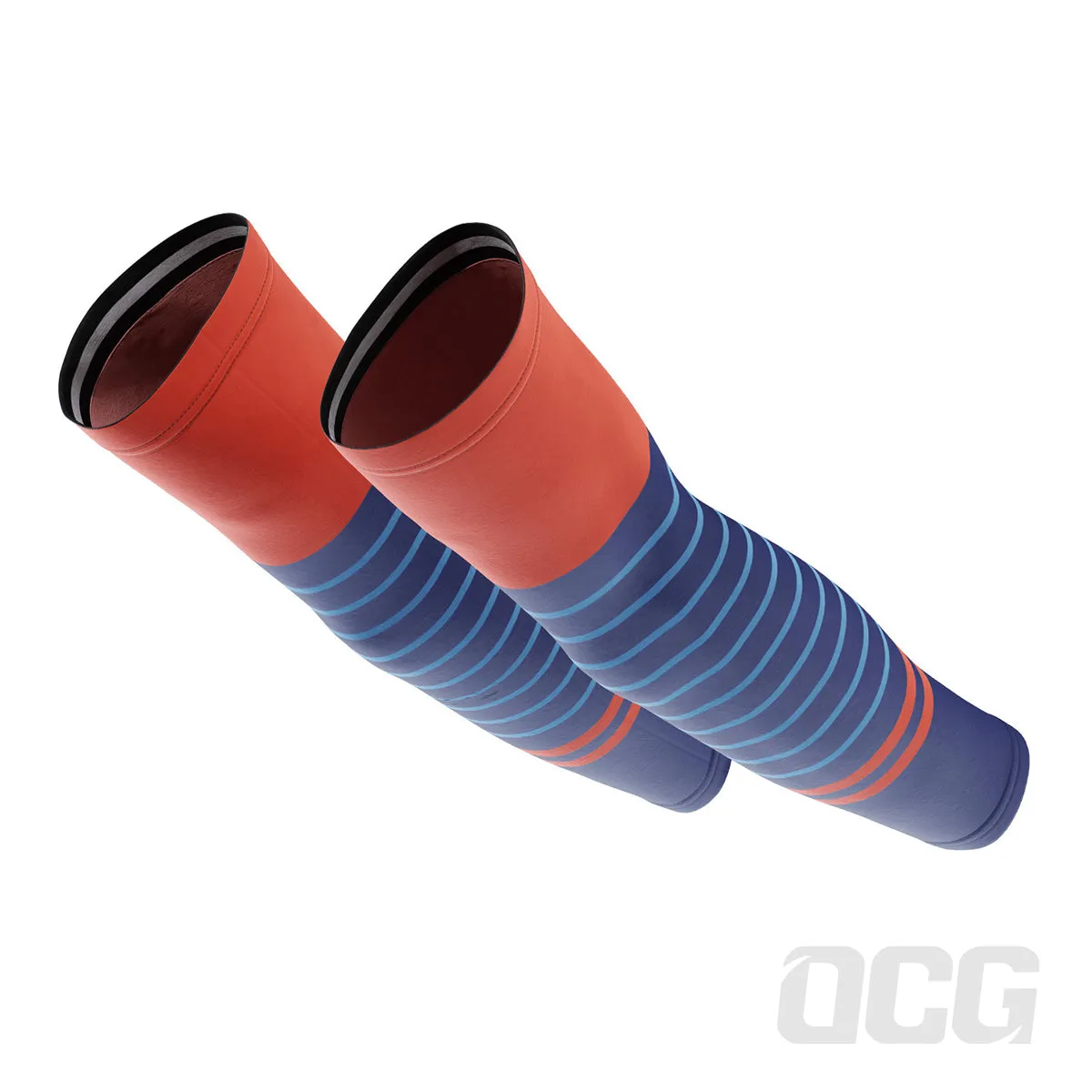 Men's Orange Blue Stripe Quick Dry Cycling Arm-Warmers