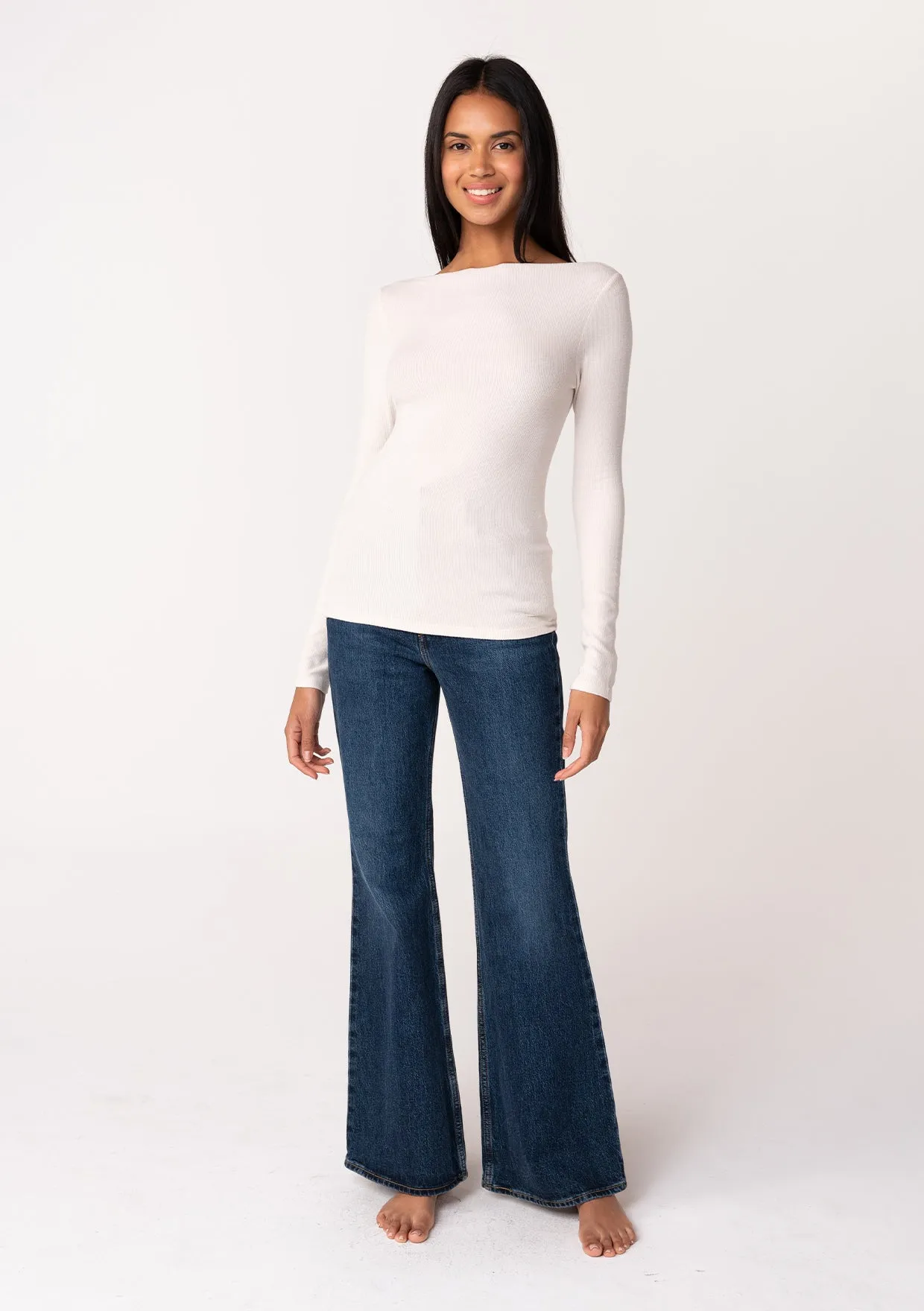 Micro Rib Long Sleeve Boat Neck Pullover