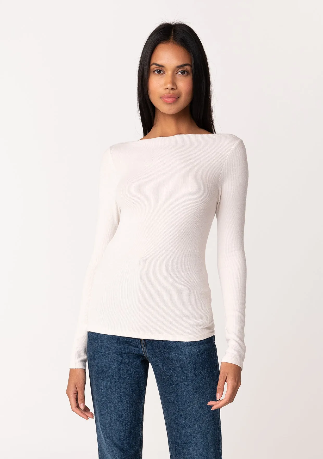Micro Rib Long Sleeve Boat Neck Pullover