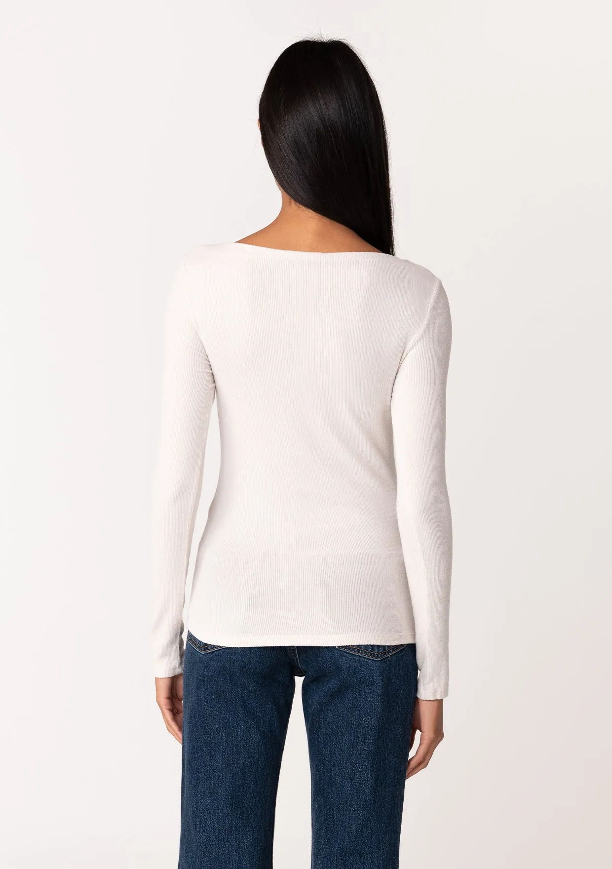Micro Rib Long Sleeve Boat Neck Pullover