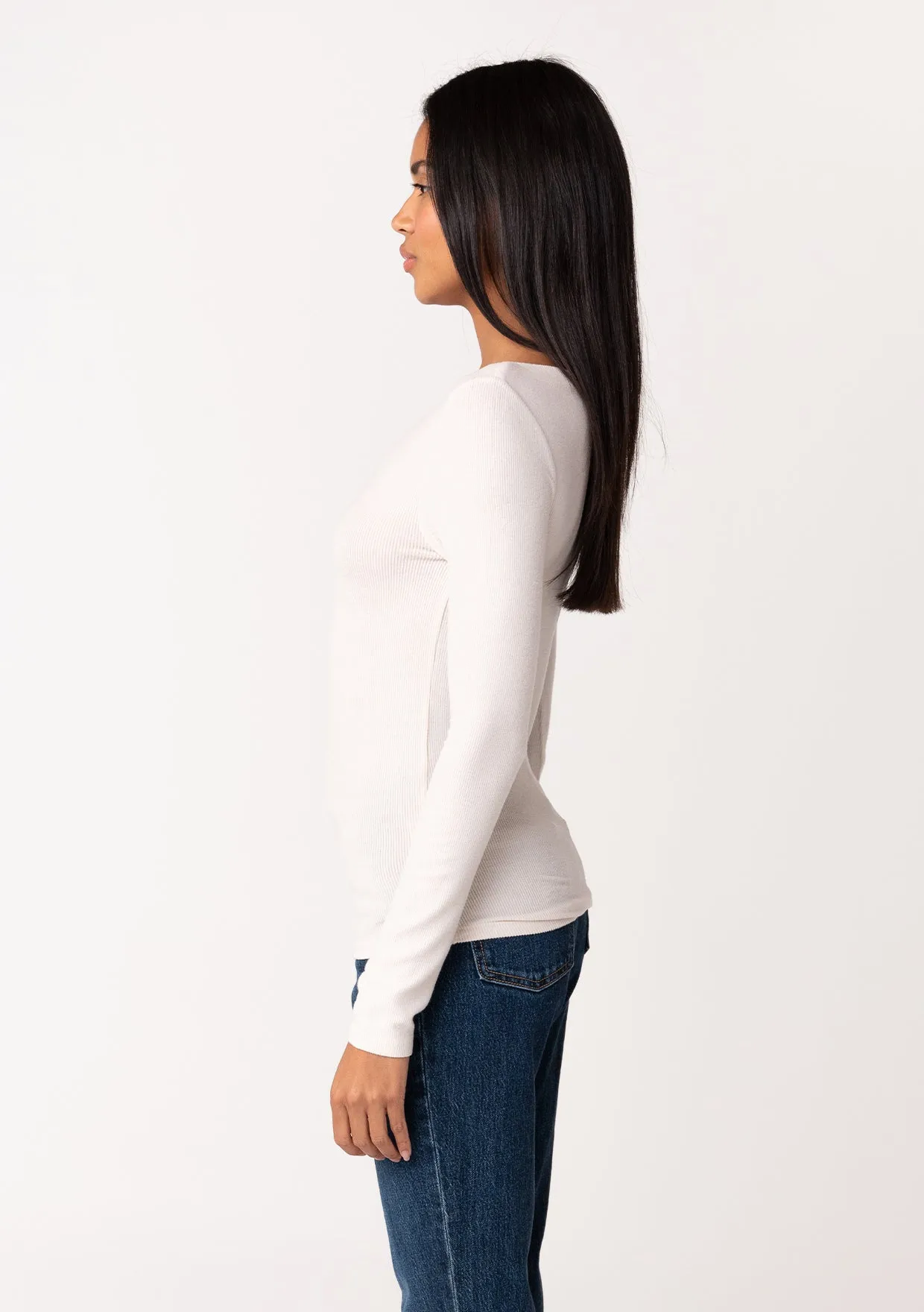 Micro Rib Long Sleeve Boat Neck Pullover