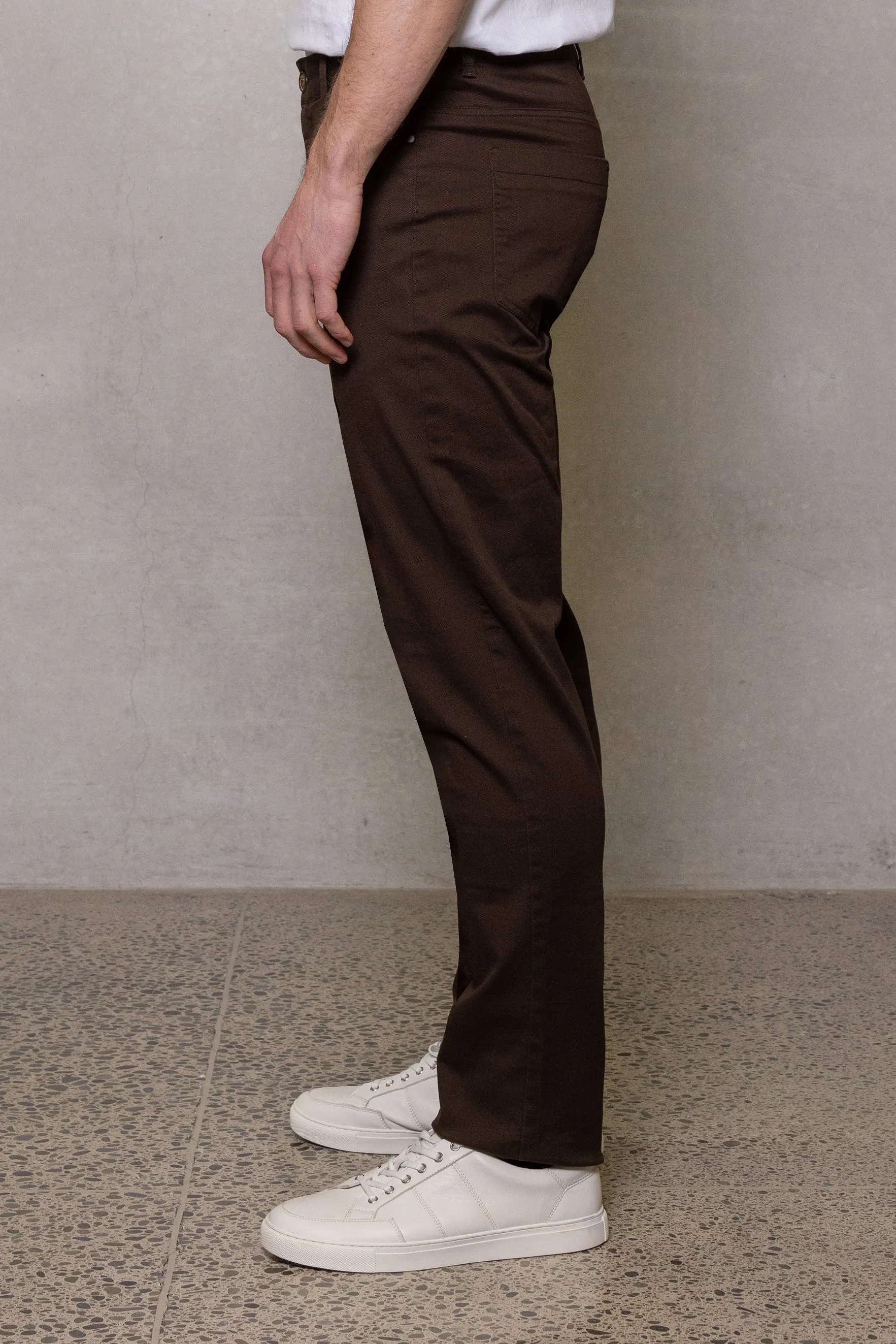 Pete Five Pocket Cotton Chino: Clove