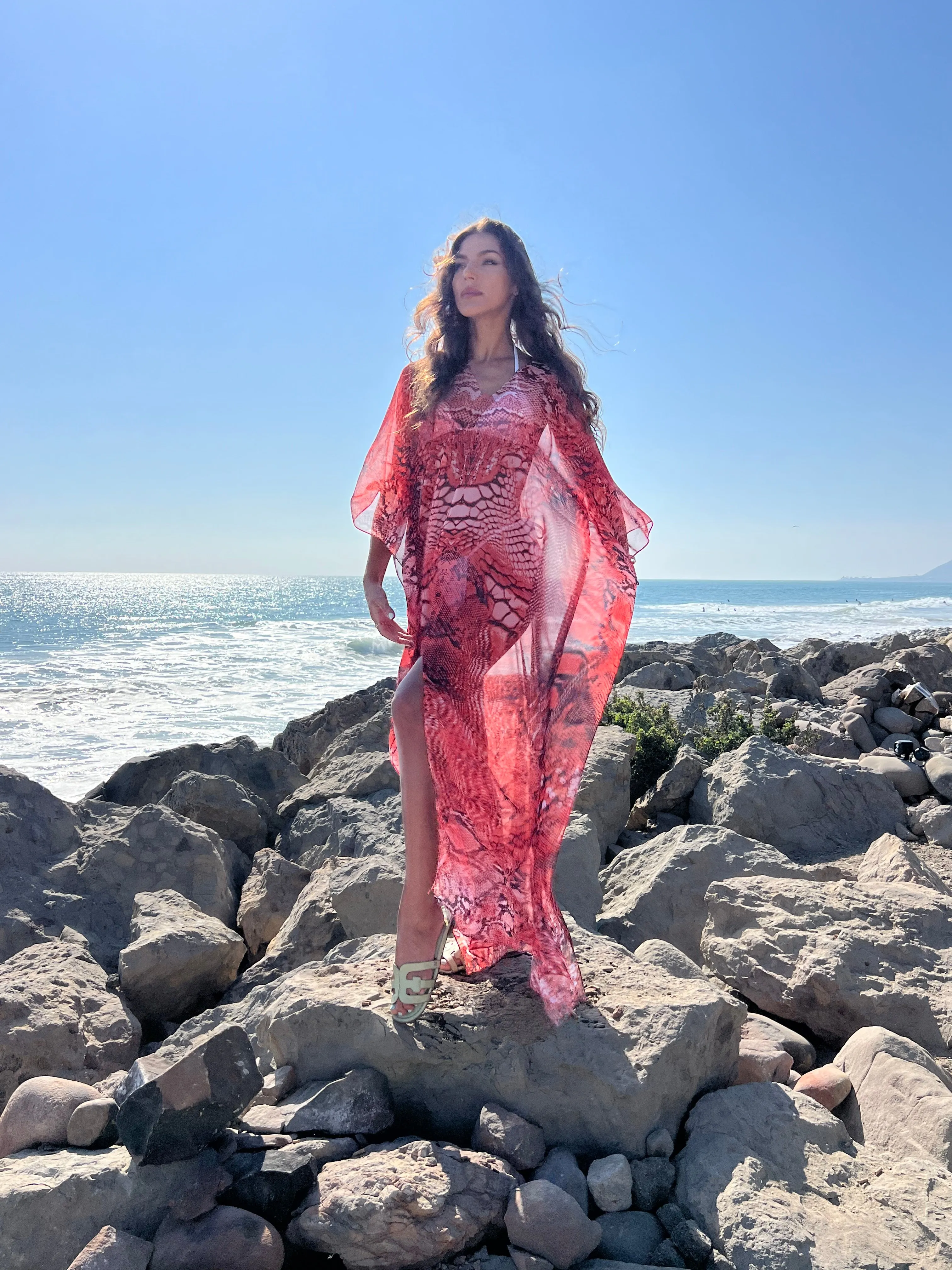 Red Ivy - Slit Maxi Poncho