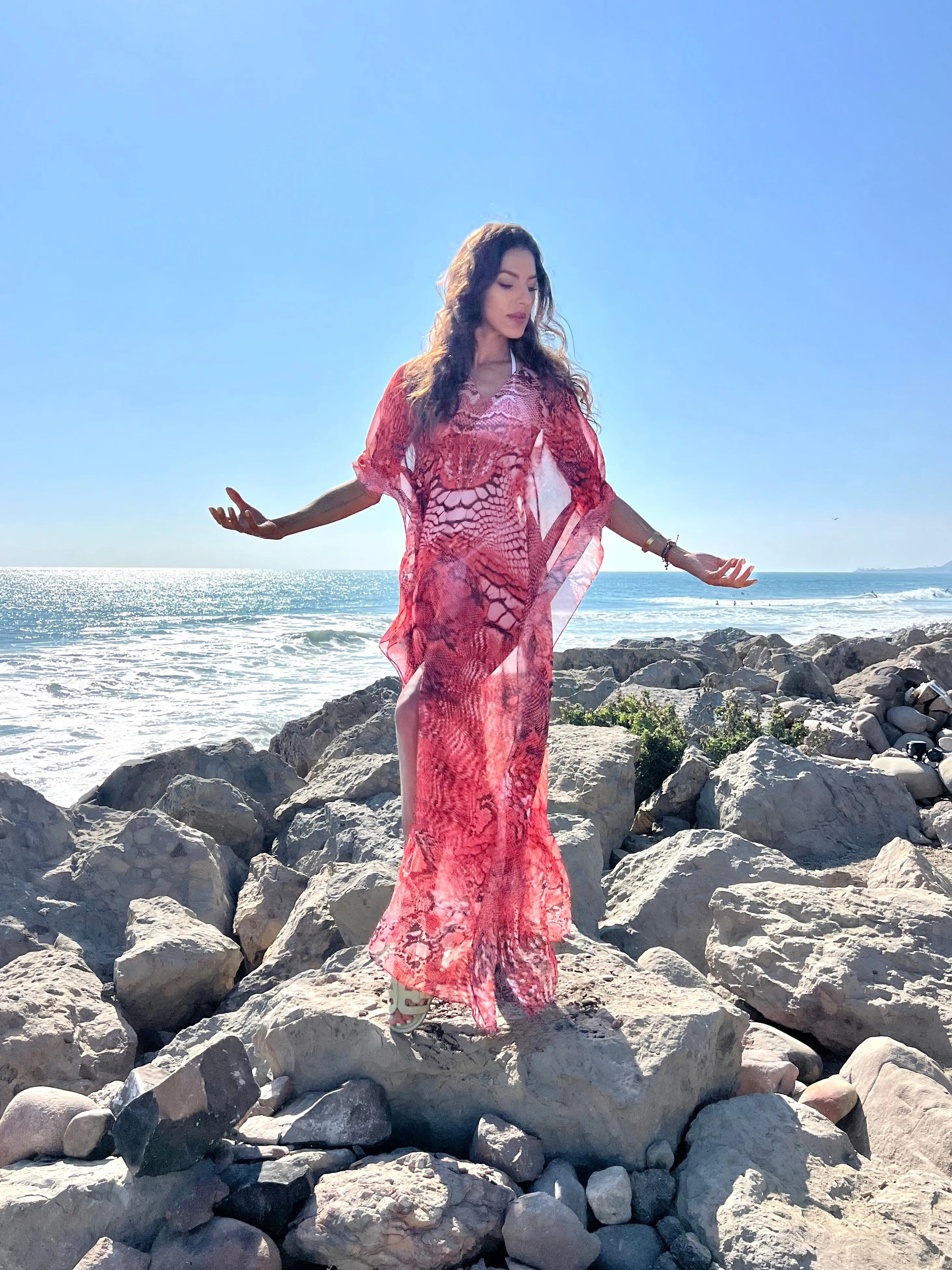 Red Ivy - Slit Maxi Poncho
