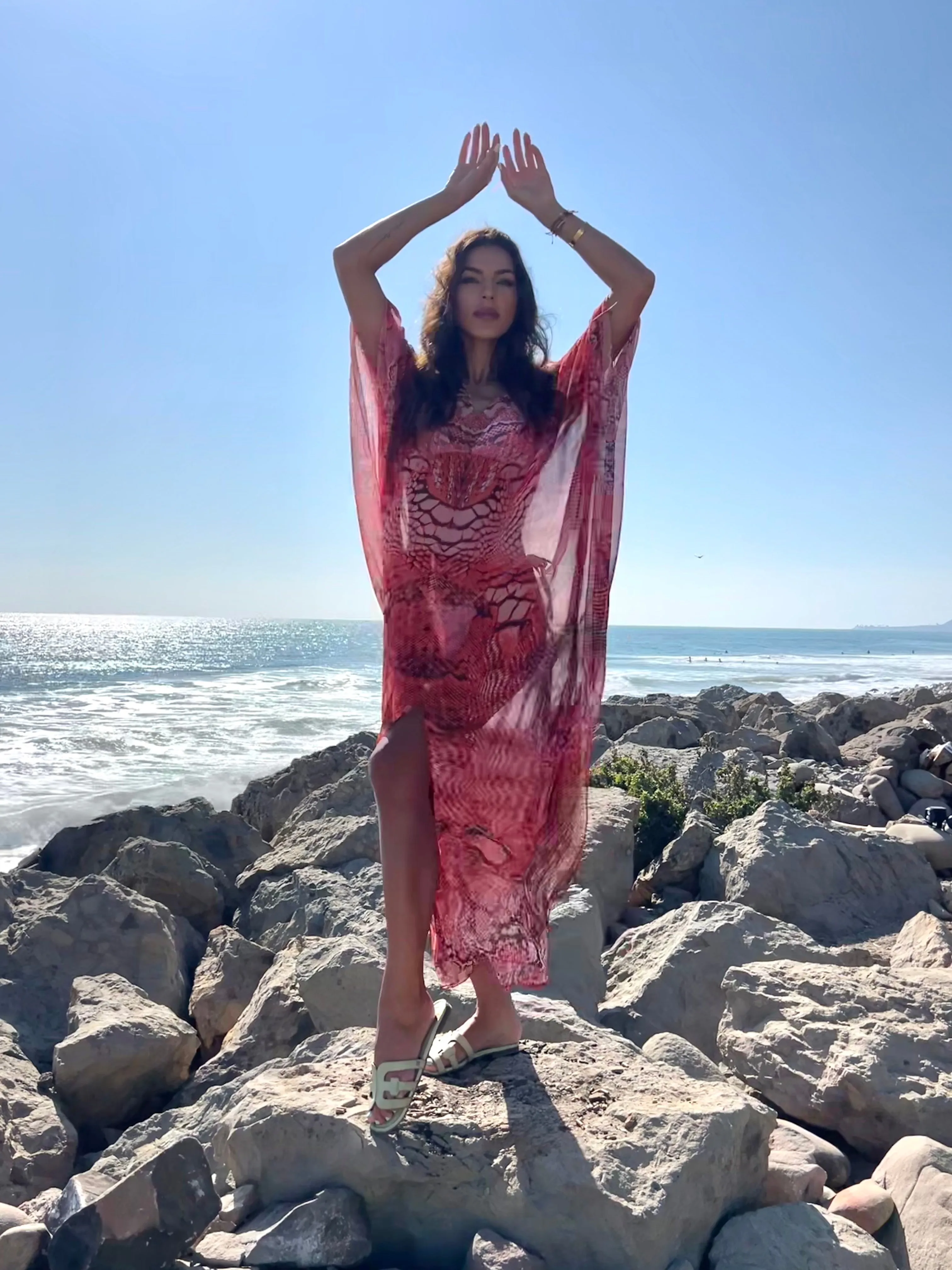 Red Ivy - Slit Maxi Poncho