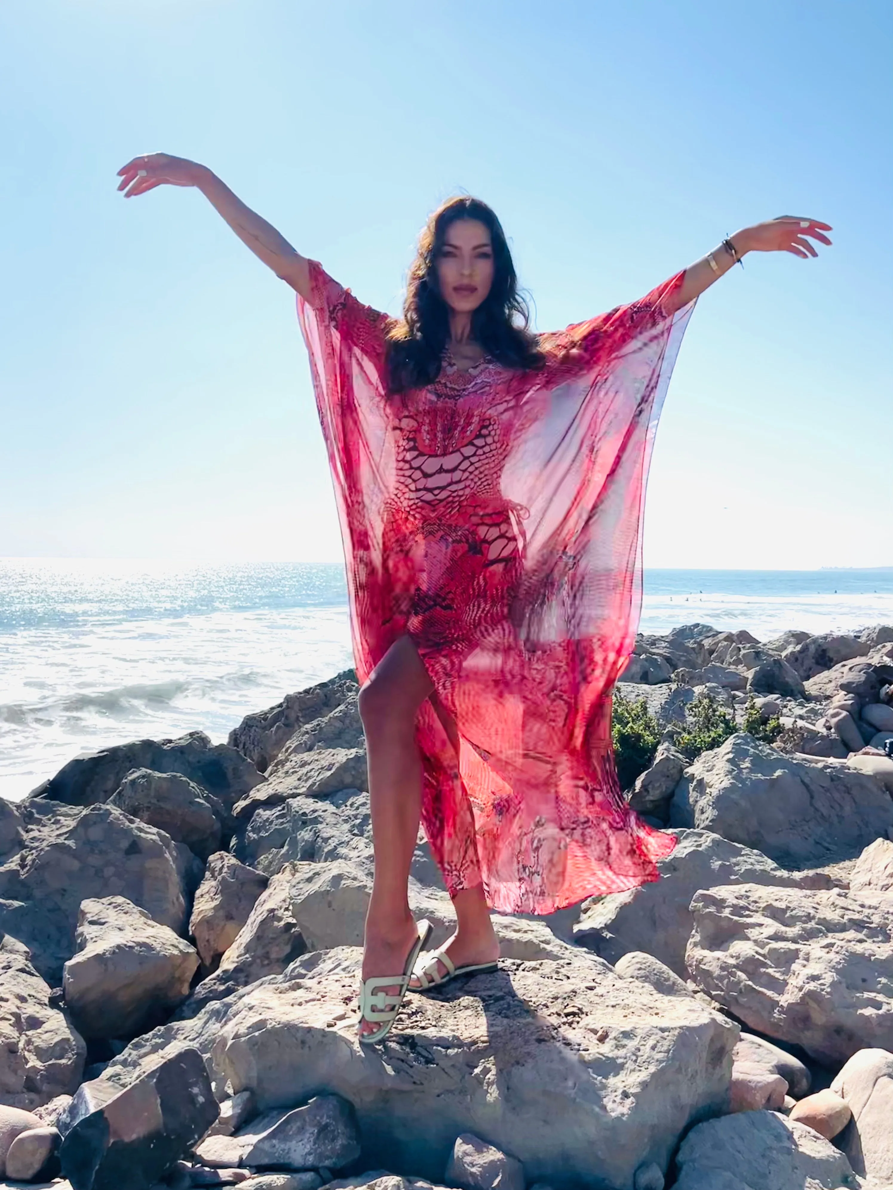 Red Ivy - Slit Maxi Poncho