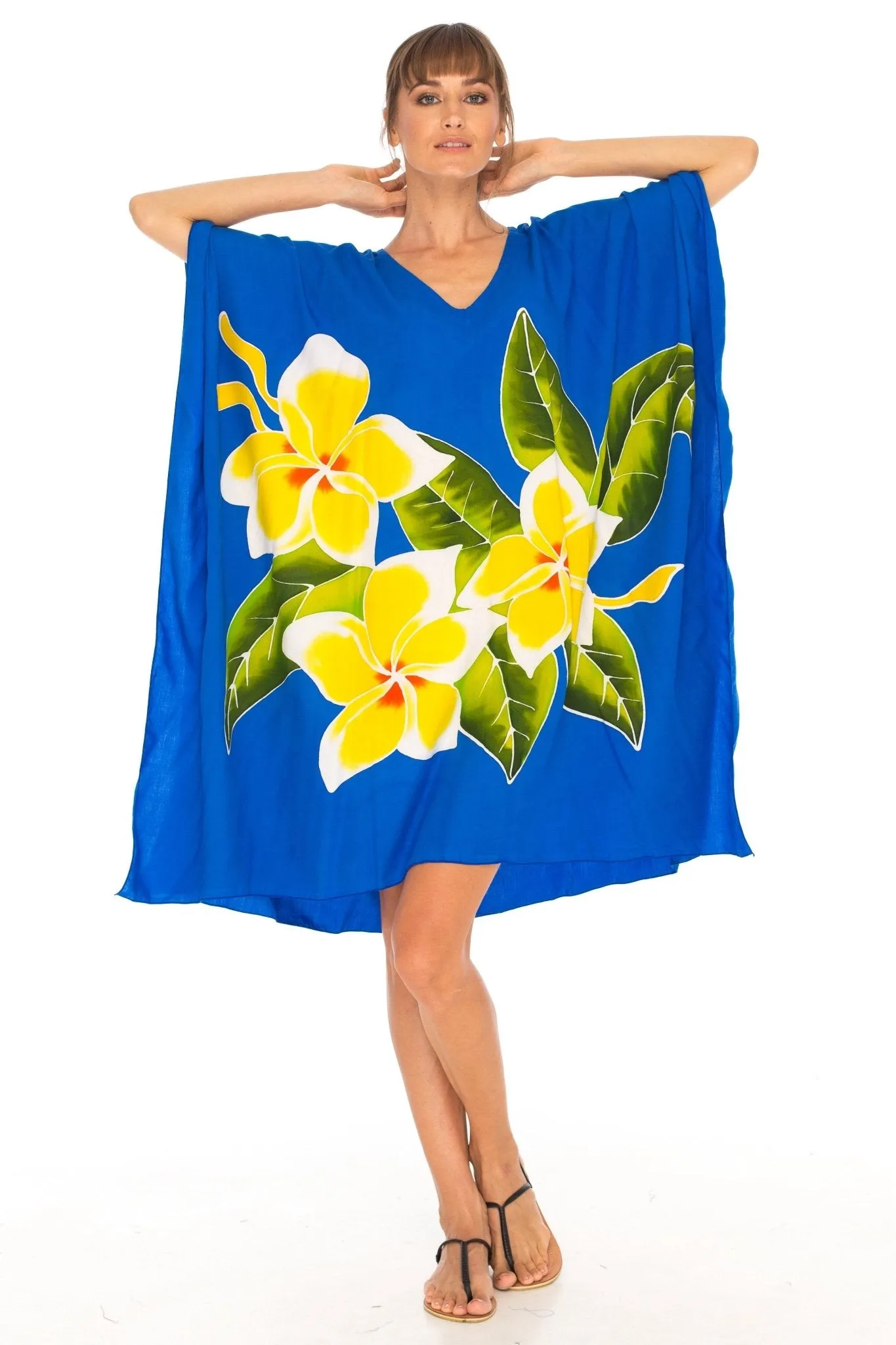 SHU-SHI Women's Plus Size Short Kaftan Poncho Dress - Beach Swimsuit Cover-Up