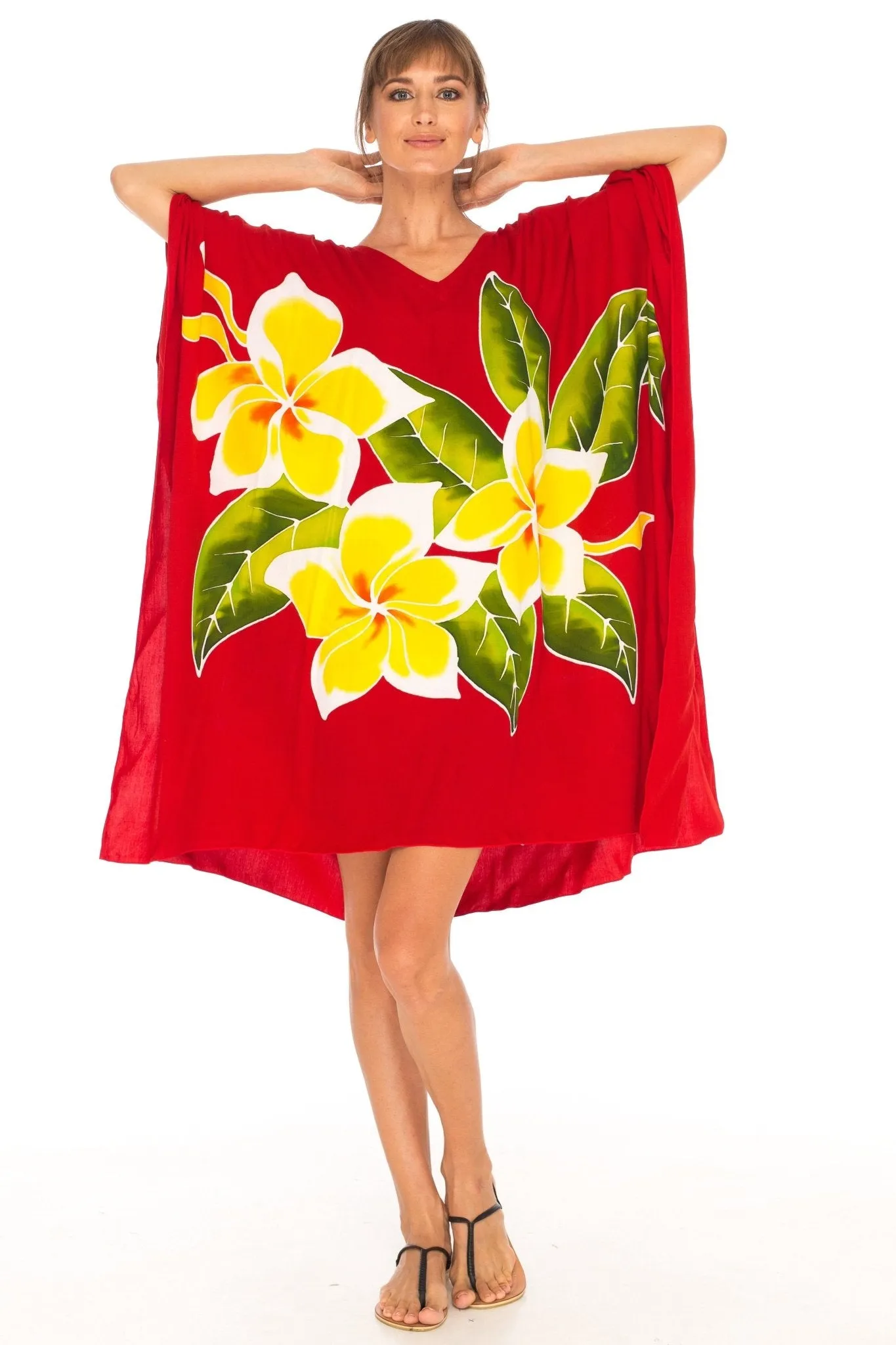 SHU-SHI Women's Plus Size Short Kaftan Poncho Dress - Beach Swimsuit Cover-Up