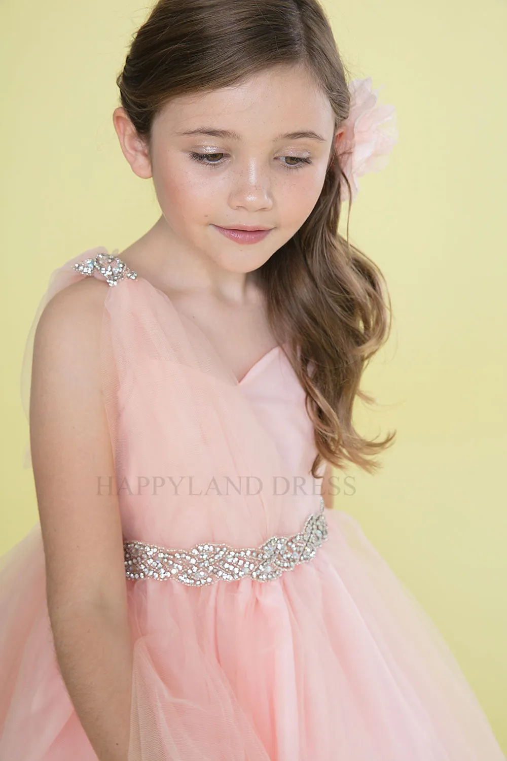 Silver Draped Shoulder with Rhinestone Tulle Dress #212760
