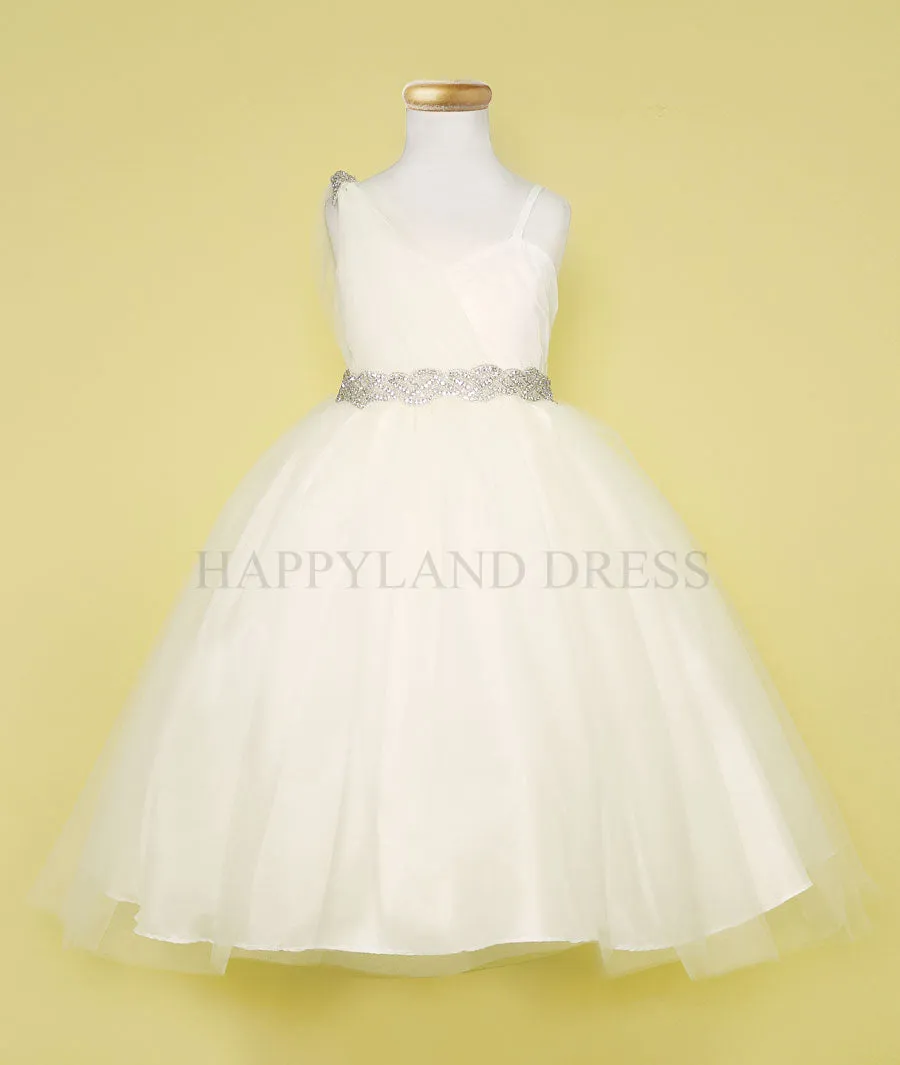 Silver Draped Shoulder with Rhinestone Tulle Dress #212760