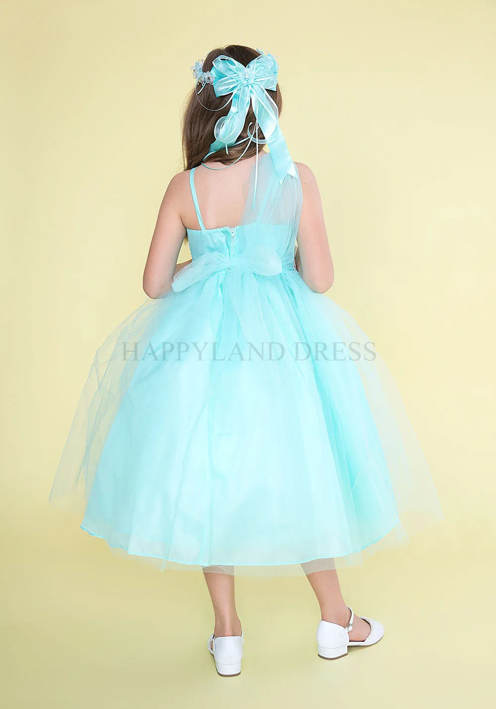 Silver Draped Shoulder with Rhinestone Tulle Dress #212760