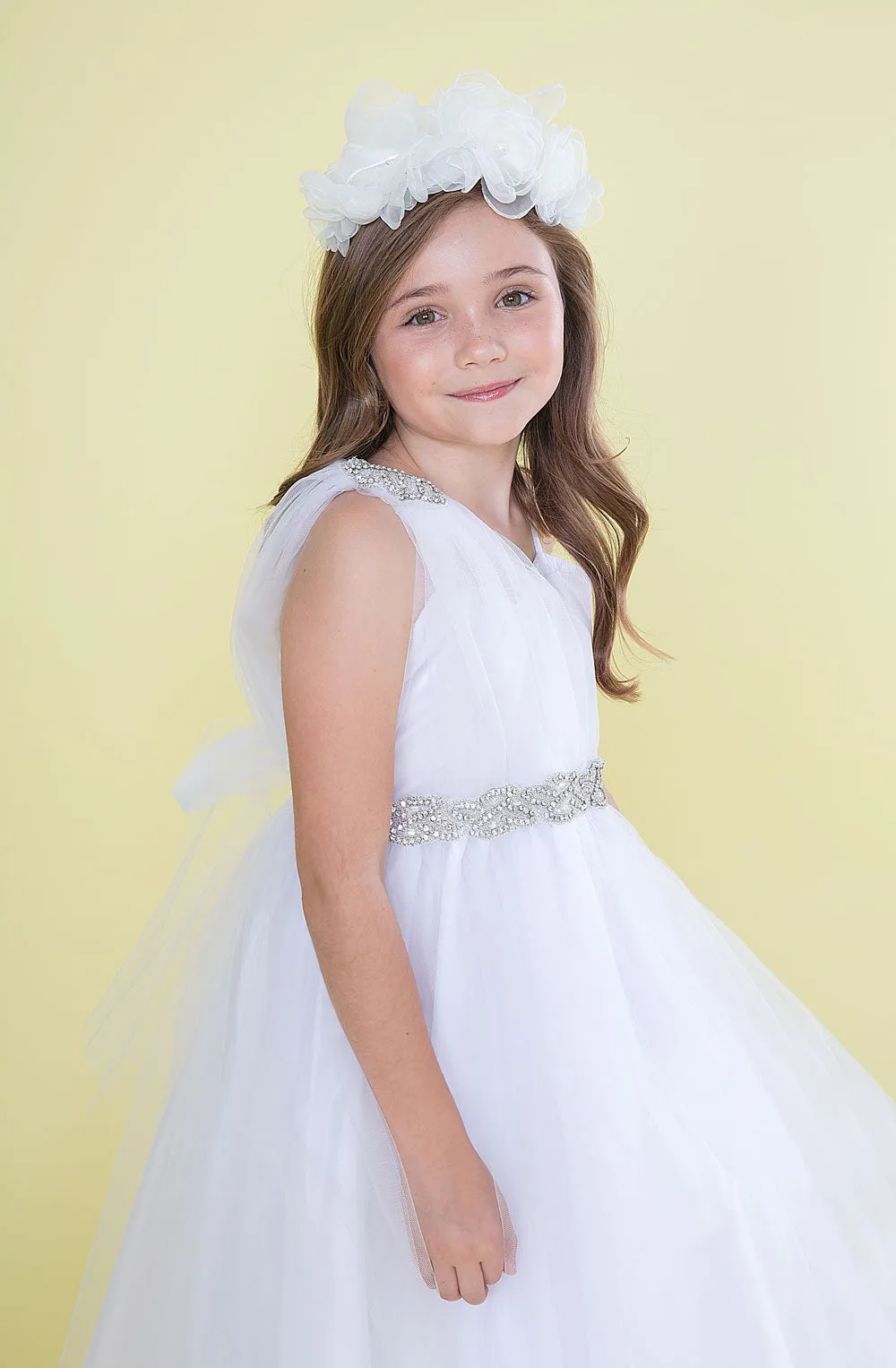 Silver Draped Shoulder with Rhinestone Tulle Dress #212760