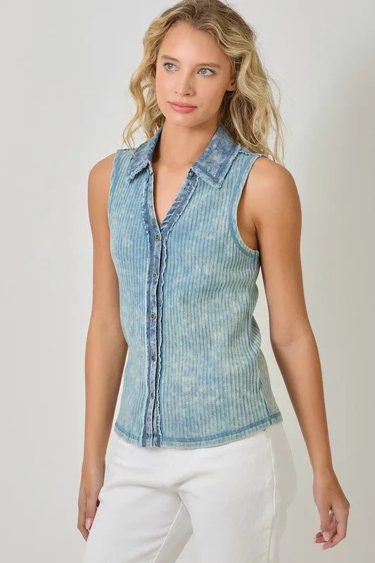 Sleeveless Button Down Top