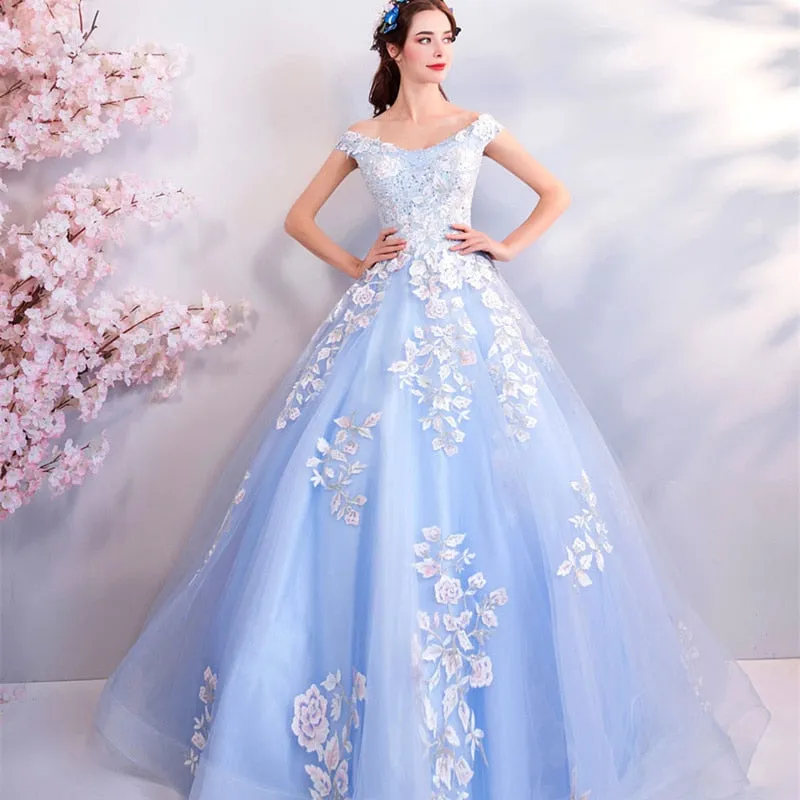 Sleeveless Lace Appliques Quinceañera Prom Gown Trailing Embroidery Vestido de noche Train