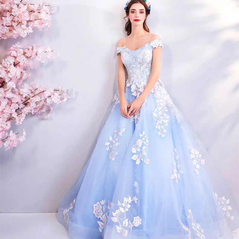 Sleeveless Lace Appliques Quinceañera Prom Gown Trailing Embroidery Vestido de noche Train