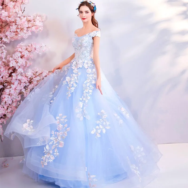 Sleeveless Lace Appliques Quinceañera Prom Gown Trailing Embroidery Vestido de noche Train