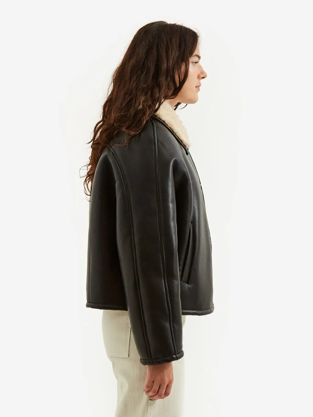 Stand Studio Amelie Jacket Faux Shearling Grainy - Black/Sand