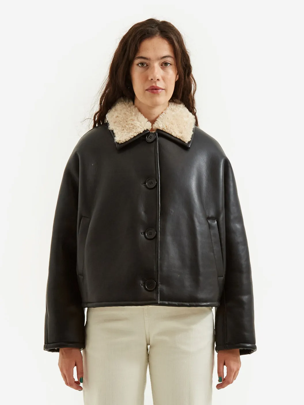 Stand Studio Amelie Jacket Faux Shearling Grainy - Black/Sand