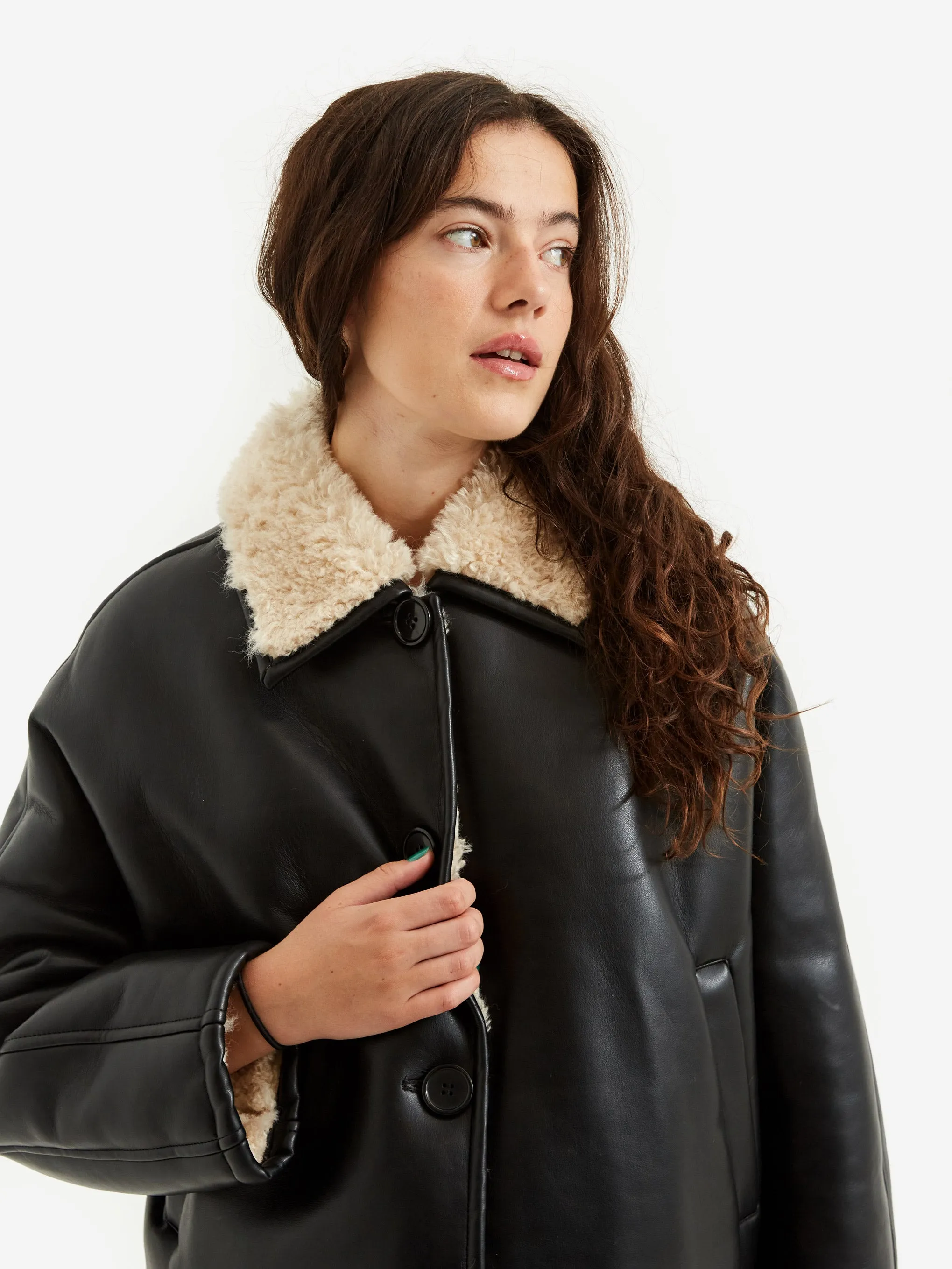 Stand Studio Amelie Jacket Faux Shearling Grainy - Black/Sand