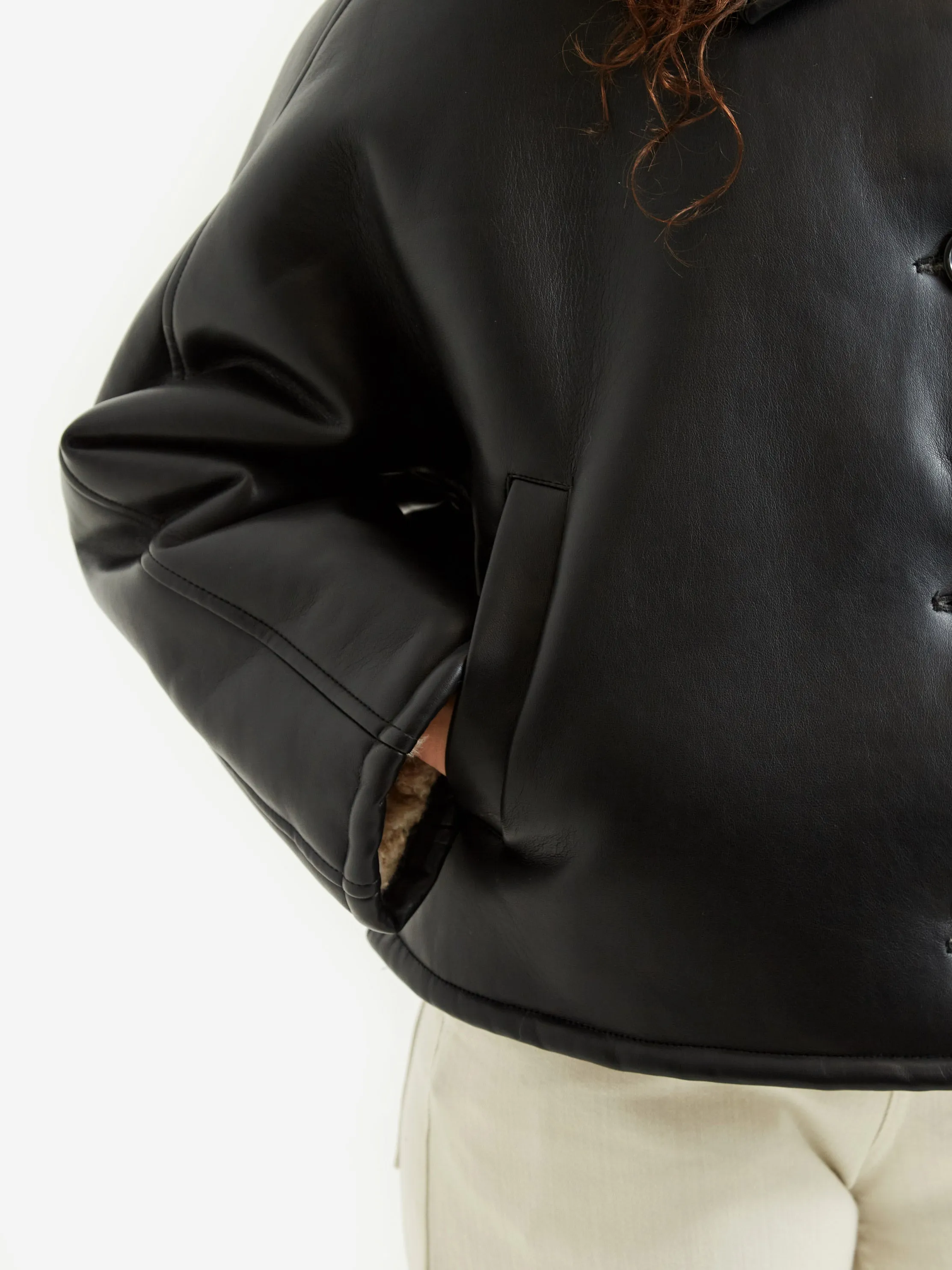Stand Studio Amelie Jacket Faux Shearling Grainy - Black/Sand